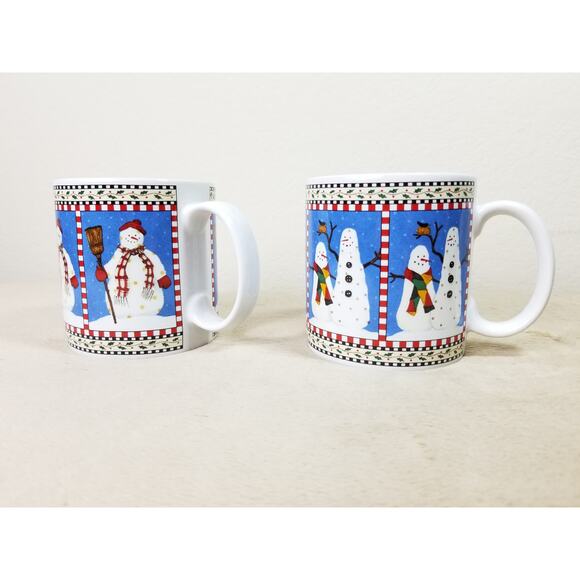 Sakura Snowman Coffee Mug Tea Cup 12oz Debbie Mumm Stoneware 4" Christmas x2 - Picture 2 of 12